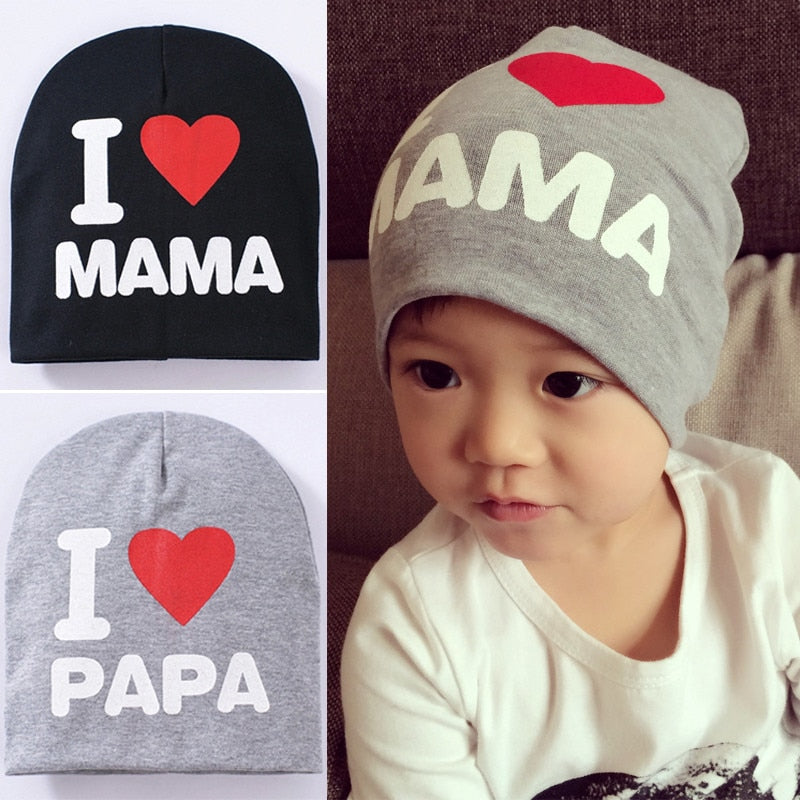 Spring Autumn Baby Knitted Warm Cotton Beanie Hat For Toddler Baby Kids Girl Boy I LOVE PAPA MAMA Print Baby Hats