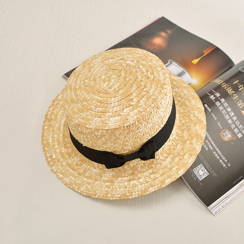 New summer Flat sun hats for women chapeau feminino straw hat panama style cappelli Side with bow Beach bucket cap girl topee