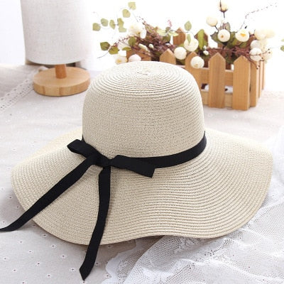 summer straw hat women big wide brim beach hat sun hat foldable sun block UV protection panama hat