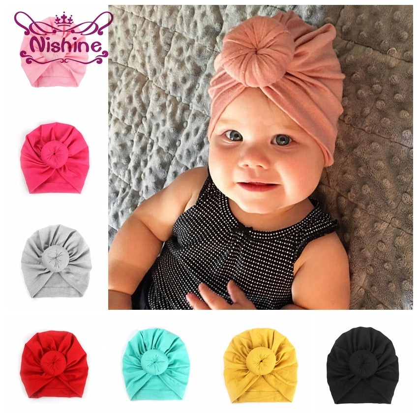 Nishine Baby Turban Hat with Bow Children Hat Cotton Blend Newborn Unicorn Beanie Top Knot Kids Photo Props Baby Shower Gift