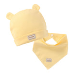 3 color eslatic headscarf double layer cotton baby caps&hats with baby bibs set pink yellow and sky blue for newborn infant